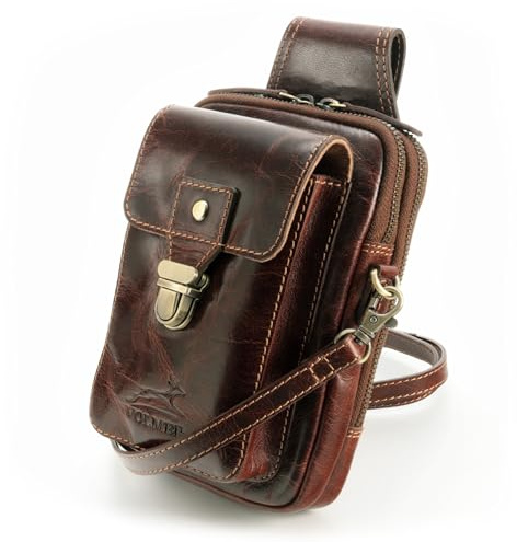 Fa.Volmer ® Ledertasche mit mehreren Verschlussfächern | Gürtelschlaufe | Verstellbarer Tragegurt | Leckerli-Tasche | Modell: UrbanWalker