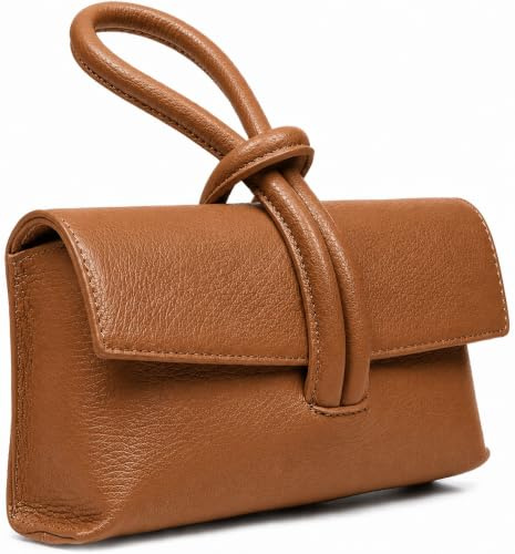 LeahWard Women's Leather Clutch Bag With Loop Handle (Tan)