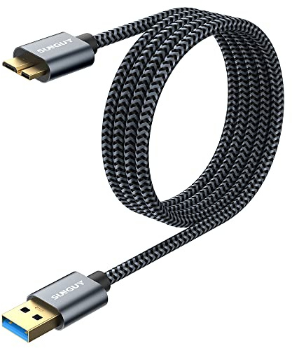SUNGUY USB 3.0 Micro B Kabel, 1.5m USB auf Micro B Kabel Externe Festplatte, Datenkabel für Seagate, Toshiba Canvio, Western Digital(WD), My Passport und Elements, Galaxy S5, Note 3-Grau