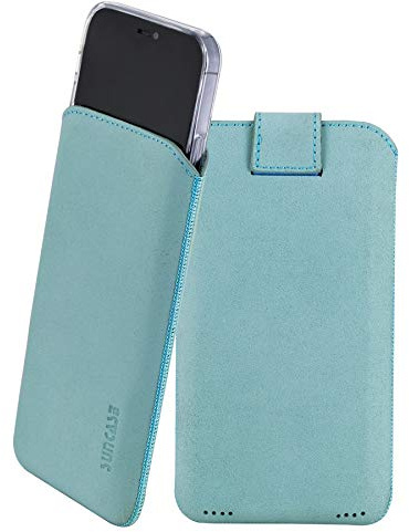 Suncase Leder Tasche mit ZUSÄTZLICHER Hülle Case Handytasche mit Rückzugsfunktion und Magnetverschluss in antik-türkis kompatibel mit iPhone 17