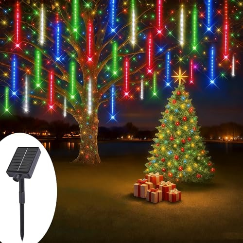 Aartner 8PCS Meteor Shower Lights, 40CM Solar Outdoor Christmas Lights, 195 LEDs Icicle Outdoor Christmas Light with IP65 Waterproof, Solar String Light Out-Door for Halloween Wedding Party