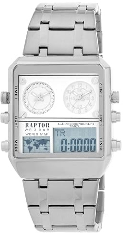 Raptor Damen Armbanduhr Analog-Digital in Silber, Gesamtlänge 23.5 cm, Edelstahlarmband – 3 ATM