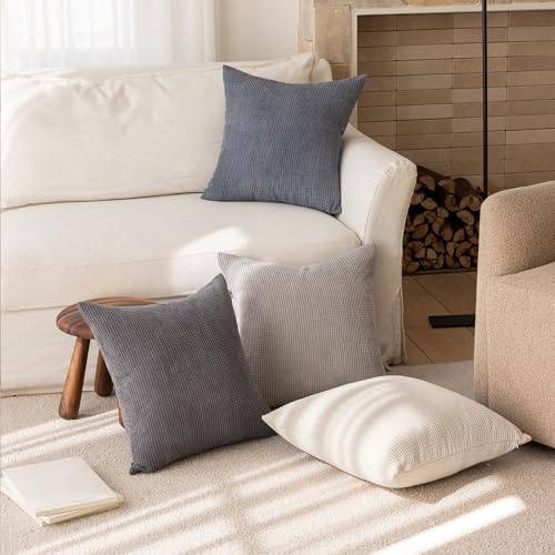 HOSHEN HOME 4er Set Kissenbezug 40x40cm Hellgrau Kordsamt Kissenbezüge Dekokissen Sofakissen Couchkissen Zierkissenbezug Deko Wohnzimmer Kissenhülle für Sofa Schlafzimmer Balkon Büro