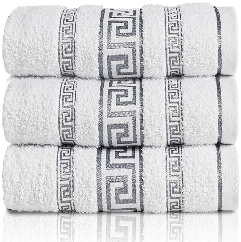 GC GAVENO CAVAILIA Greek Bath Sheet - Pack Of 3 100% Egyptian Cotton Towels Bath Sheets - Extra Large Soft Highly Absorbent Quick Dry Towel (90x150 cm) - 550 GSM Towels For Bathroom - White