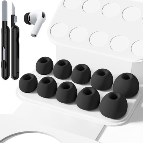 Inesore Replacement Ear Tips for AirPods Pro 3, 5 Size-Black | with Hole for Noise Reduction, Silicone Earplugs for AirPod Pro 3 with Cleaning Set & Portable Storage Box, 5 Pairs