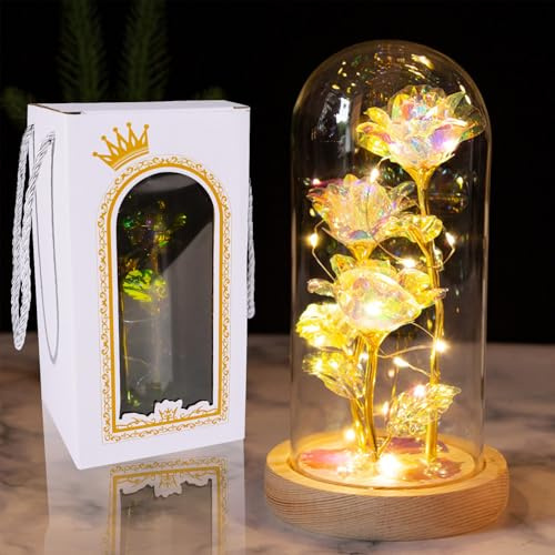 GW Box Rose Gifts for Mom 24K Rose Glass Flowers Birthday Gifts | Forever Rose for Women Light Up Preserved in Glass Gifts for Mom Wife Grandma Girlfriend Lady
