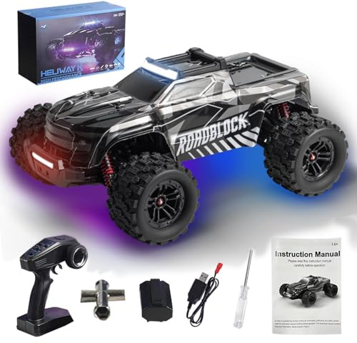 Ferngesteuertes Auto 40KM/H, 1/14 RC Auto mit 7 Farben Lichtern, 2.4GHz Monstertruck Ferngesteuert, RC Auto Offroad mit 2X 2000mAh Akku, 4WD RTR All Terrain, Monster Truck für Kinder Erwachsene