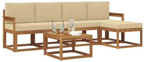 vidaXL Outdoor-Sofagarnitur 6 pcs Natur und Beige Massivholz Akazie, Gartenlounge-Set, Moderne Akazien-Couch, strapazierfähiges Outdoor-Sofa, stylische Terrassenmöbel