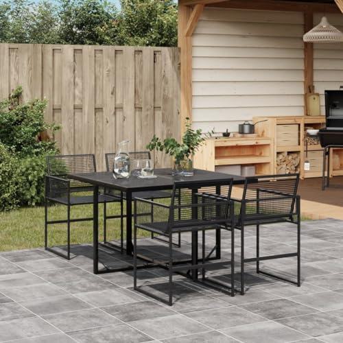 mzdioop Juego de comedor de jardín de poliratán negro con mesa de cristal, 4 sillas plegables, resistente a la intemperie, polirratán trenzado, para terraza, balcón, porche, ahorra espacio y es