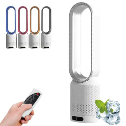 Coollyxi Bladeless Fan – Tower Fan with Air Purifier, 8 Speeds, Wide-Angle Airflow, Sleep Timer & Energy-Saving (Silver)