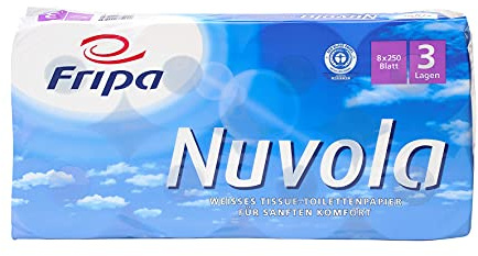 fripa Toilettenpapier 3-lagig, WC Papier Nuvola: 8 x 250 Blatt, 100% Recycling, weiß, 8 Stück