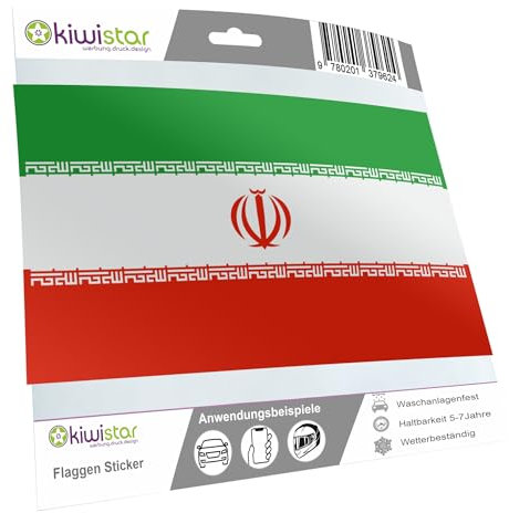Kiwistar - Autoaufkleber Sticker Fahne Flagge Aufkleber 15cm Iran Flagge Länder Wappen Fahne Sticker Kennzeichen - Auto - Fahrrad - LKW
