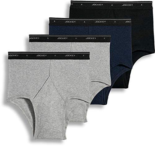 Jockey Men's Cotton Full-Rise Brief 4-Pack Cinder Heather/True Denim Heather/Black Briefs 42