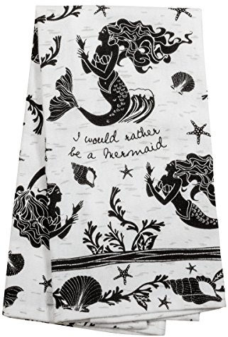 Karma Gifts Black And White Boho Tea Towel,Cotton, Mermaid 18 x 22