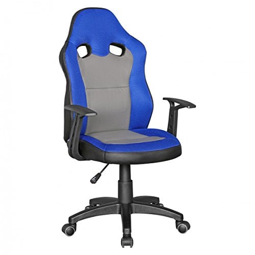 AMSTYLE Speedy Racing Kinderschreibtischstuhl Blau/Grau, Race Drehstuhl mit Lehne & Hartboden-Rollen ergonomisch & höhenverstellbar, Jugendstuhl