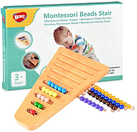 BOHS Montessori 1-10 Perlentreppe mit Halter - Montessori Math Manipulatives Material - Vorschulerziehung Lernspielzeug