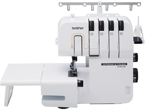 BROTHER ST4031HD 1300 puntadas por minuto, máquina Overlock de marco de metal duradero, mesa de extensión grande, color blanco