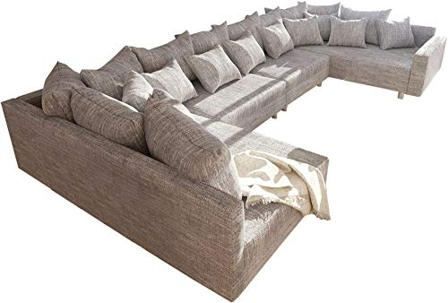 DELIFE Couch Clovis XL Hellgrau Strukturstoff mit Armlehne Wohnlandschaft modular