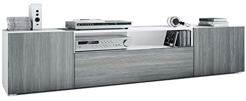 Vladon Lowboard Mogan, TV-Kommode mit 2 Türen, 1 Klappe und 1 offenes Fach, Weiß matt/Avola-Anthrazit (181 x 39 x 35 cm)
