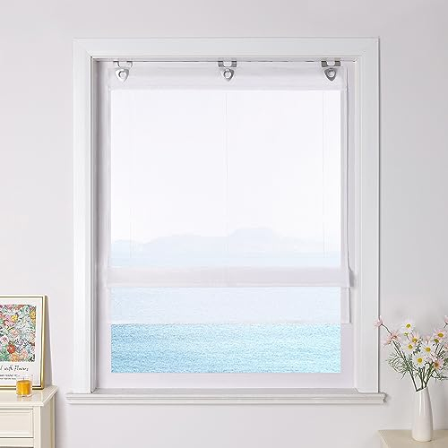 ESLIR Raffrollo ohne Bohren Raffgardinen mit U-Haken Ösenrollo Voile Gardinen Transparent Vorhänge Modern 1 Stück Weiß BxH 120x130cm 1 Stück