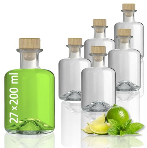 Geniess-Bar! 27 Glasflaschen 200 ml leer zum selbst Befüllen mit Korken Apothekerflasche Essig Öl Flasche