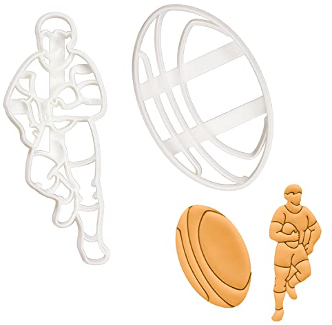 lot de 2 emporte-pièces sur le thème du rugby (motifs: joueur et ballon), 2 pièces