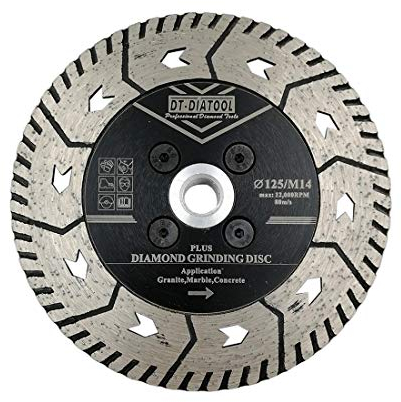 DT-DIATOOL Diamant Trennscheibe 125 mm x M14 Doppelseitiges Sägeblatt zum Schneiden Schleifen Beton Granit Marmor Stein