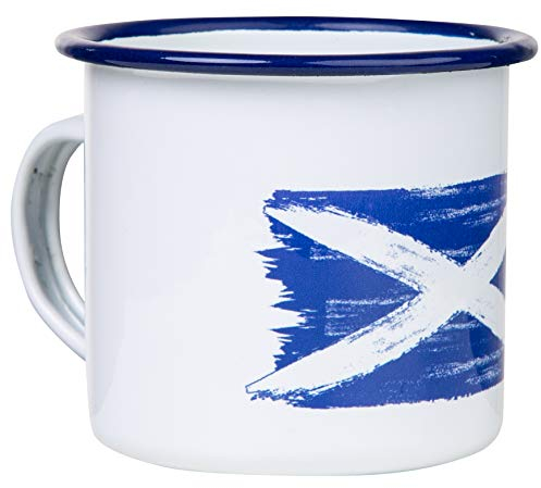 MUGSY Emaille Tasse, Schottland Flagge, 300ml, Zeichnung, Blechtasse, leicht & bruchfest