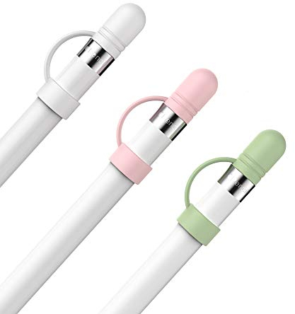 AHASTYLE 3 Stück Apple Pencil Kappe Silikon Cap Anti-Lost Ersatzkappe Zubehör Kompatibel mit Apple Pencil 1. Generation (Weiß+Avocadogrün+Rosa)