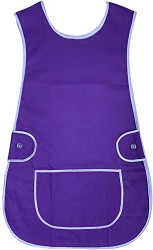 BITALY Universal Ladies Women Various Colour Tabard Apron Overall Kitchen Catering Cleaning Bar Pocket Small Medium Large XL 2XL 3XL sizes (Purple, Large)
