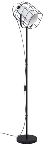 EGLO Stehlampe Bittams, 1 flammige Stehleuchte Vintage, Industrial, Standleuchte aus Stahl und Textil, Wohnzimmerlampe in Schwarz, Weiß, Lampe mit Schalter, E27 Fassung