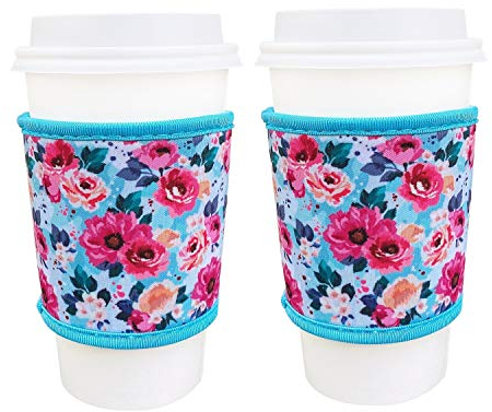 Thermobecher aus Neopren, 4 mm dick, wiederverwendbar, für heißen Kaffee und Tee von Starbucks Coffee, McDonalds, Dunkin Donuts, mehr (Blumendruck)