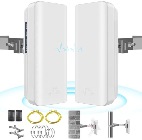 Pont sans fil extérieur point à point 5,8 GHz avec 2 ports 100 Mbps et supports de support, pont WiFi, pont Ethernet, rallonge WiFi Starlink, antenne 12 dBi, transmission 2 km pour routeur Starlink