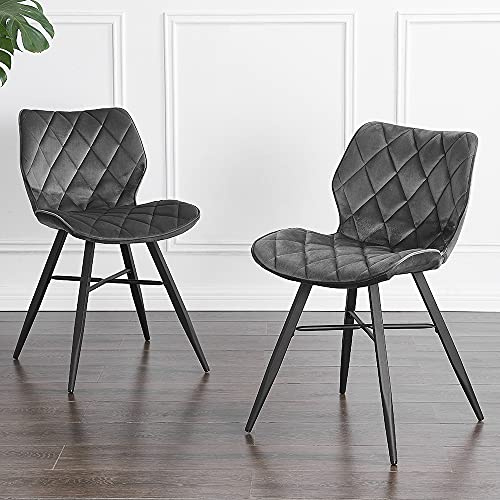Cherry Tree Furniture Set of 2 Ampney Velvet Diamond Stitch Dining Chairs with Metal Legs (Dark Grey Velvet)