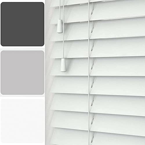 Made To Measure Real Wood Venetian Blind [White, 45cm Width x 120cm Drop, String]