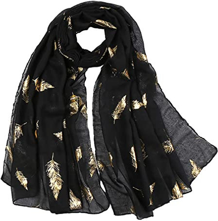 KAVINGKALY Foulard Noir Fashion Feather Print Femmes Outdoor Coupe - Vent Châle Chaud Cou Sac (Noir)