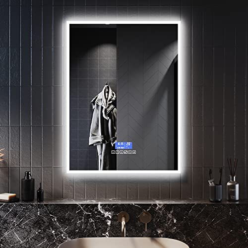 ELEGANT 800x600mm Bluetooth Bathroom Mirror with Shaver Socket, Backlit Illuminated Wall Mounted Vanity Mirror with Demister Pad, Dimmable Touch Switch Control Smart LED Bathroom Light Mirror