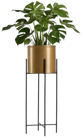 HowHomely 75 cm Decorative Flower Pot Stand Metal Black Gold