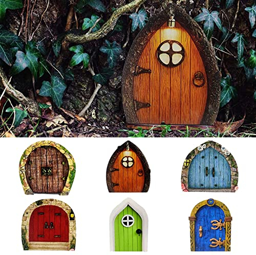 6 Pezzi Porticina Elfo Dell'Albero Del Giardino Delle Fate, Porta In Miniatura Porta Elfo Decorazione Fata Piccola Casa Porta Bambini Mini Regalo, Miniatura Fata Giardino Decorazione Esterna Accessori