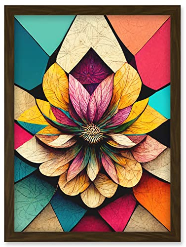 Doppelganger33 LTD Geometric Floral Mandala Bright Multicoloured Shapes Artwork Framed Wall Art Print A4