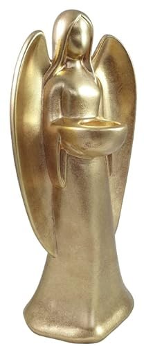 Deko Engel I Teelicht I Keramik I Teelichter I Kerzenständer I Weihnachtsdeko I Dekoration Weihnachten I große Figur (40 cm Gold)
