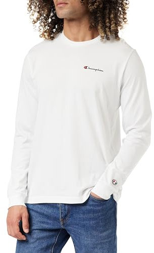 Champion Men's Legacy American Classics - Logo Script L-s Crewneck Long Sleeve T Shirt, Bianco, M UK
