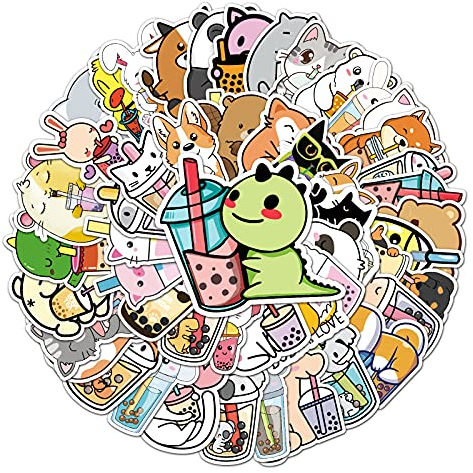 Pet Tea Stickers - 50 PCS, Gift for Kids & Adults, Waterproof, Animals Vinyl Stickers for Scrapbook, Skateboard, Bike, Phone, Dairy