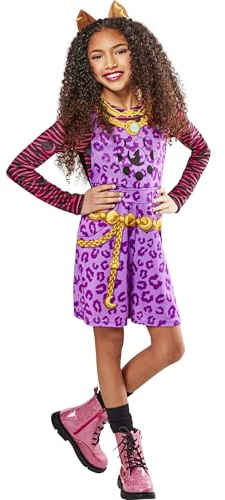 Rubies Clawdeen Klassisches Kostüm für Mädchen, Kleid und Stirnband, offizielles Monster High Kostüm für Karneval, Weihnachten, Geburtstag, Party und Halloween