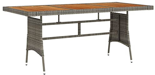 Homgoday Gartentisch Grau 160x70x72 cm Poly Rattan & Massivholz Akazie Tisch Model318697