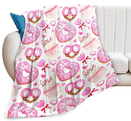 Donuts-Decke, rosa Donuts, Geschenke für Mädchen, Frauen, Dessert, Kuchen, Lebensmittel, Überwurf, Decke für Couch, Sofa, Bett, weiches warmes Flanell-Fleece für Kinder und Erwachsene, 101,6 x 127 cm