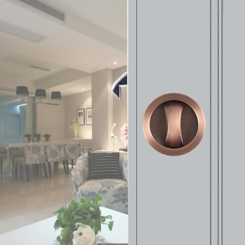 Betensh Kit de serrure avec rosace ronde serrure de condamnation pour porte coulissante 57mm pour porte coulissante Bronze rouge