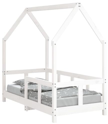 vidaXL Kinderbett, Kinder Bettgestell in Hausform, Hausbett für Kleinkinder zwischen 18 Monaten und 4 Jahren, Einzelbett Kinder Holzbett, Weiß 70x140 cm Massivholz Kiefer