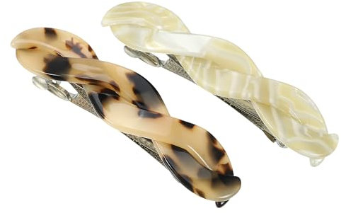 VOCOSTE 2 Piezas de Pasadores para el Cabello, Clips de Pelo Francés de Concha de Tortuga, Blanco, Marrón