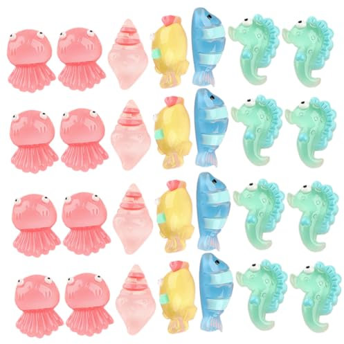 WHAMVOX 28st Leuchtendes Seepferdchen Seepferdchenfiguren Kleines Meerestier Seepferdchen Figur Feengarten-Accessoires Meerestier-kuchenaufsatz Meerestieranhänger Miniatur Harz Aquarium